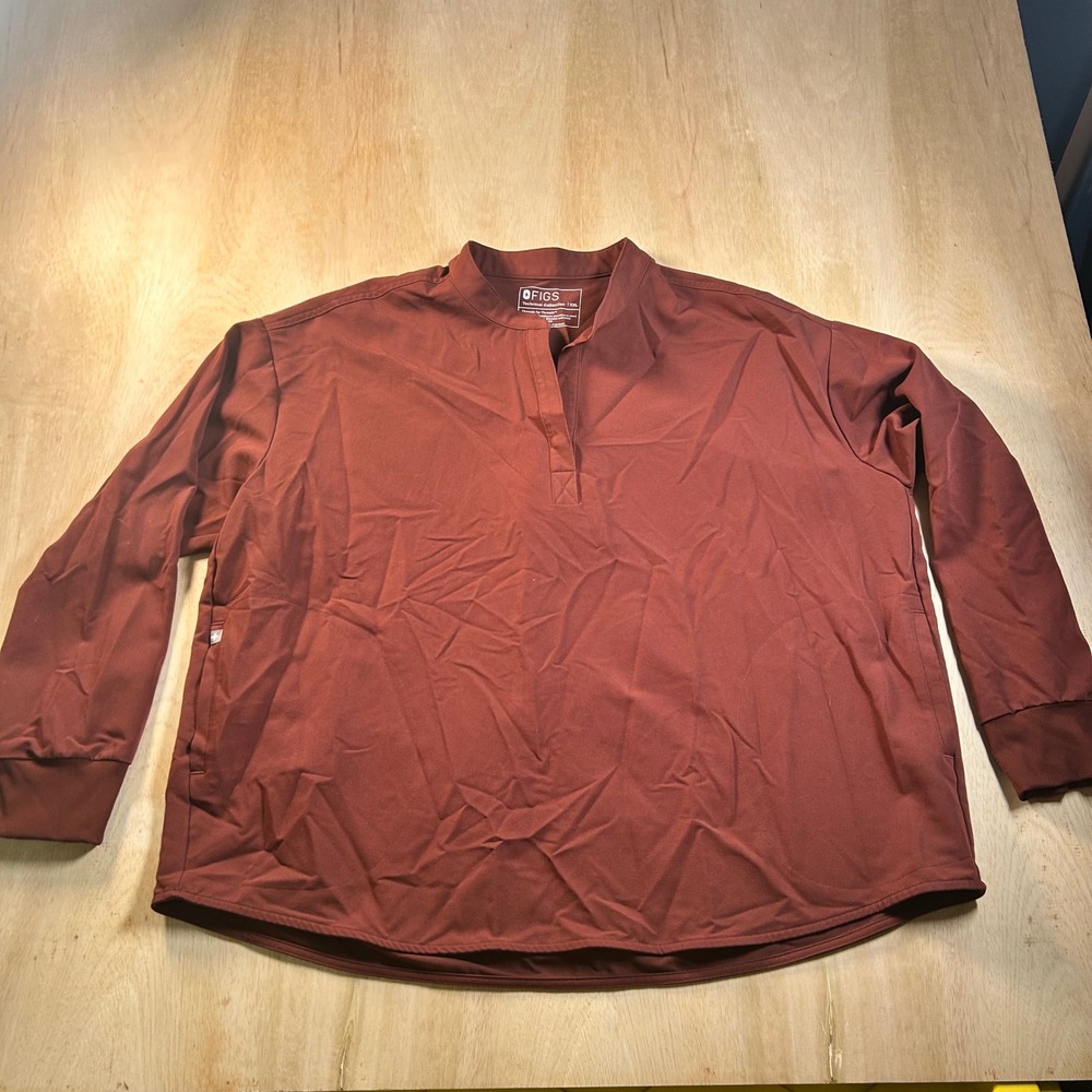 Figs Technical Collection Women XXL Burgundy Split Neck Long Sleeve Scrub Top
